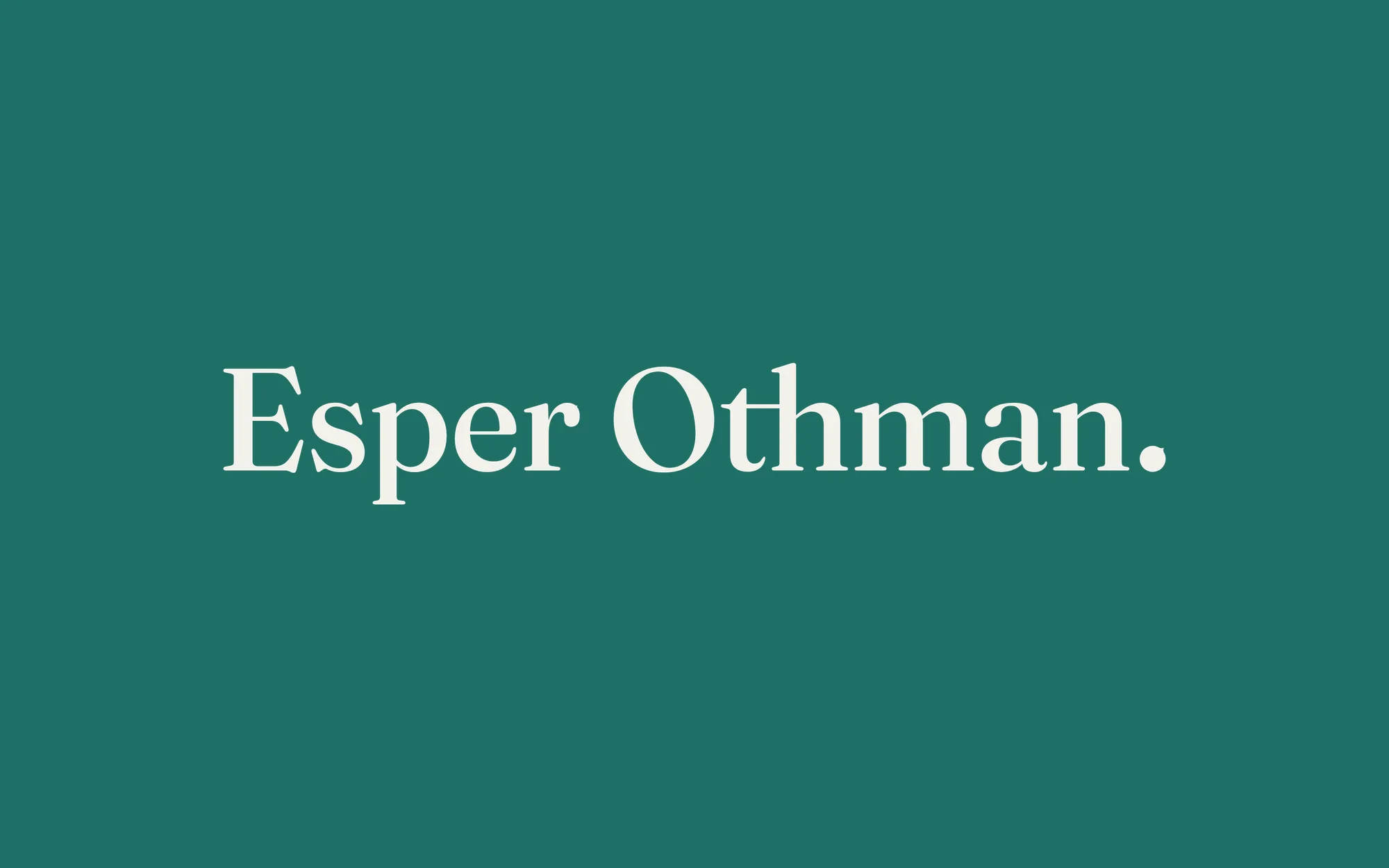 The wordmark — Esper Othman in paper letters on the brand's deep teal, ending in the drawn ink-drop period.