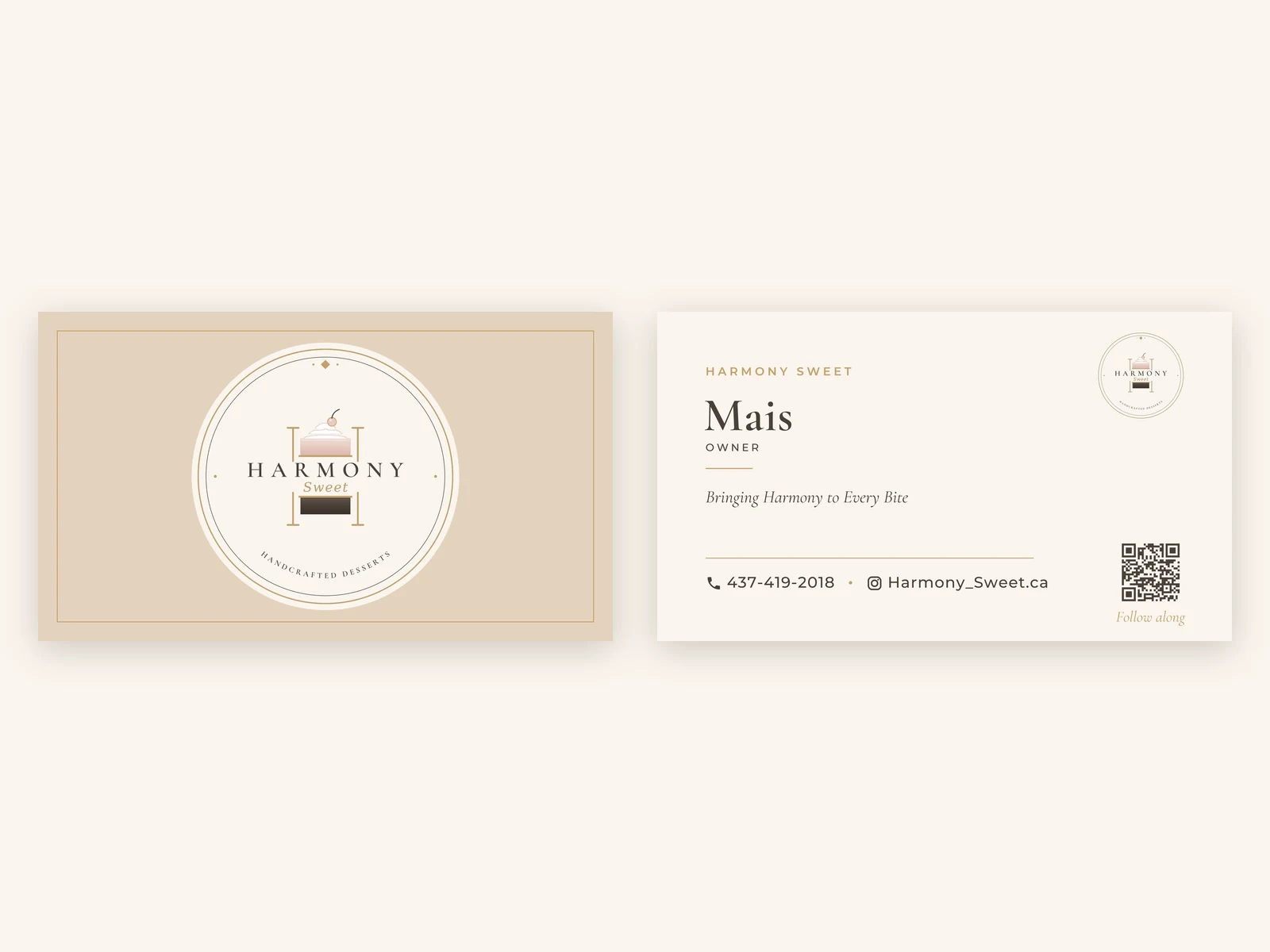 The finished business card, both faces side by side — the sealed front and the contact back, as printed.